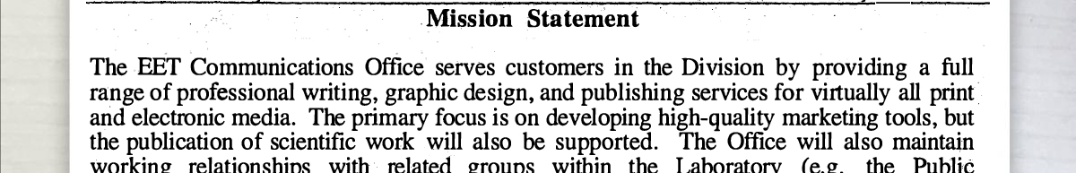 EET communications office mission statement excerpt