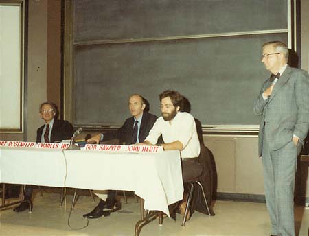 From left to right: Art Rosenfeld, Bob Sawyer, John Harte, Charles Hitch